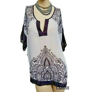 Quintessential Top XL Black and White Hippie Ethnic 60's Boho